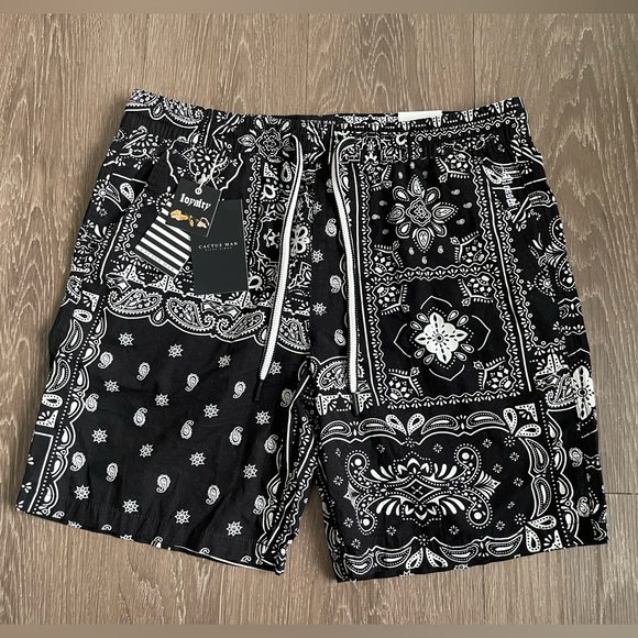 Cactus Man Ricky Singh Black and White Paisley Shorts